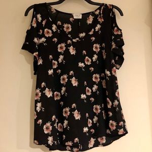 Black and Floral Sienna Sky Cold Shoulder Blouse